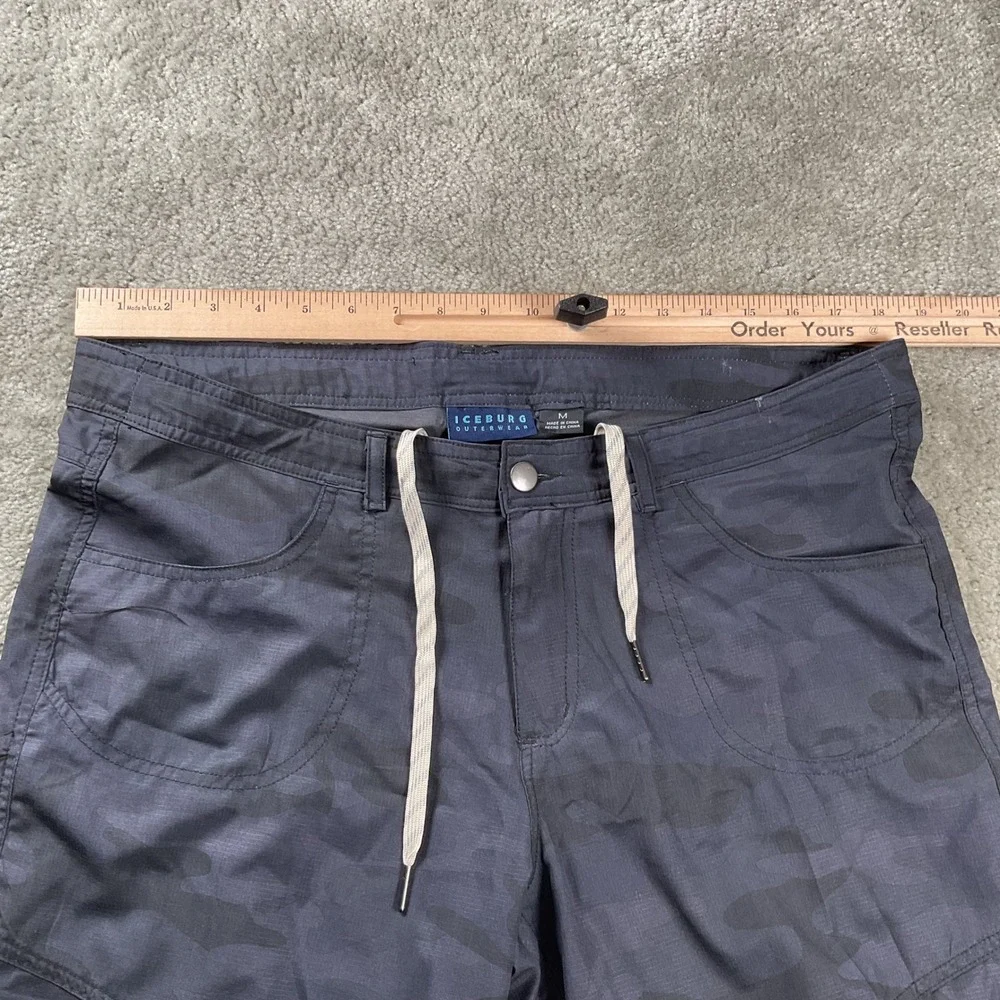 Iceburg Outerwear Cargo Pants Mens Medium Grey Camo Ripstop Drawstring Utility